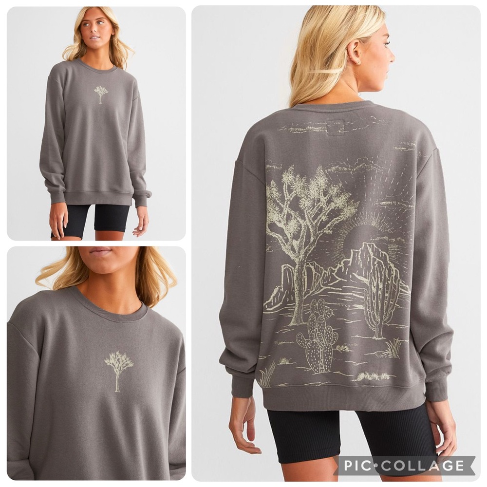 Buckle Modish Rebel Joshua Tree Desert Graphic Fleece Pullover Sweatshirt Gray S